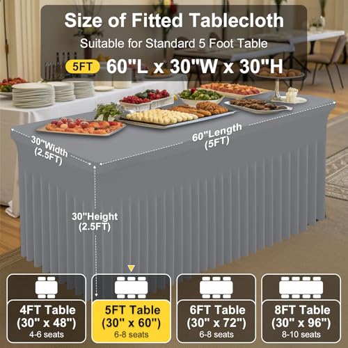 Image of Smiry Spandex Elastic Fitted Table Cloth Skirt for 5FT Rectangle Table | Stretch Washable Table Cloth, Banquet Table Cover for Wedding, Party, Indoor & Trade Shows, (Grey, 60Lx30Wx30H)