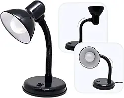 Luminária De Mesa Articulável Bivolt 110/220 Abajur Flexível Estrutura Preto Base Metálica | Bocal E27, 30cm, Cabo 75cm – Ideal para Estudo, Escritório, Leitura e Home Office.