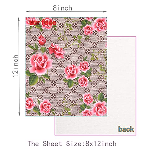 Funcolor 10PCSset 8x12 inch A4 sheet Pattern Printed Classic Retro Rose Flower Floral Faux Leather Fabric Synthetic Leather Sheet Assorted Faux leather sheets Bundle for Making Earrings, Bows,
