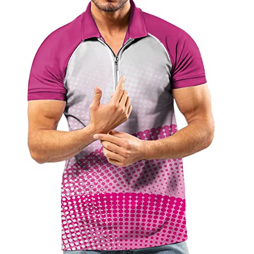 Briskorry Camisa de Manga Corta con Cremallera y Solapa de Mangas raglán abstractas Deportivas...