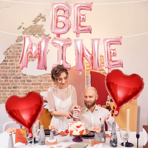 Image of Valentines Day Balloons Decoration, Rose Be Mine and Red Heart Letter Balloons Banner Valentine Balloon Banners for Sweetest Valentine's Day Romantic Be Mine Party Decorations
