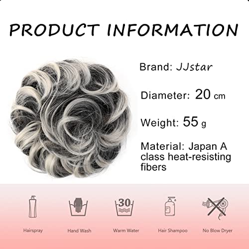 JJstar Messy Hair Bun Curly Wavy Hair Scrunchies Accessories Pieces for Women Girls Synthetic Chignons (Gray & White Tips) - Image 3