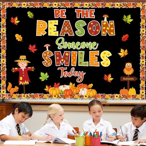 Image of Fall Bulletin Board Decoration Set Autumn Classroom Decoration Be The Reason Someone Smile Today Bulletin Board Maple Leaves Pumpkin Cutouts for Thanksgiving Home School Chalkboard Door Wall Decor