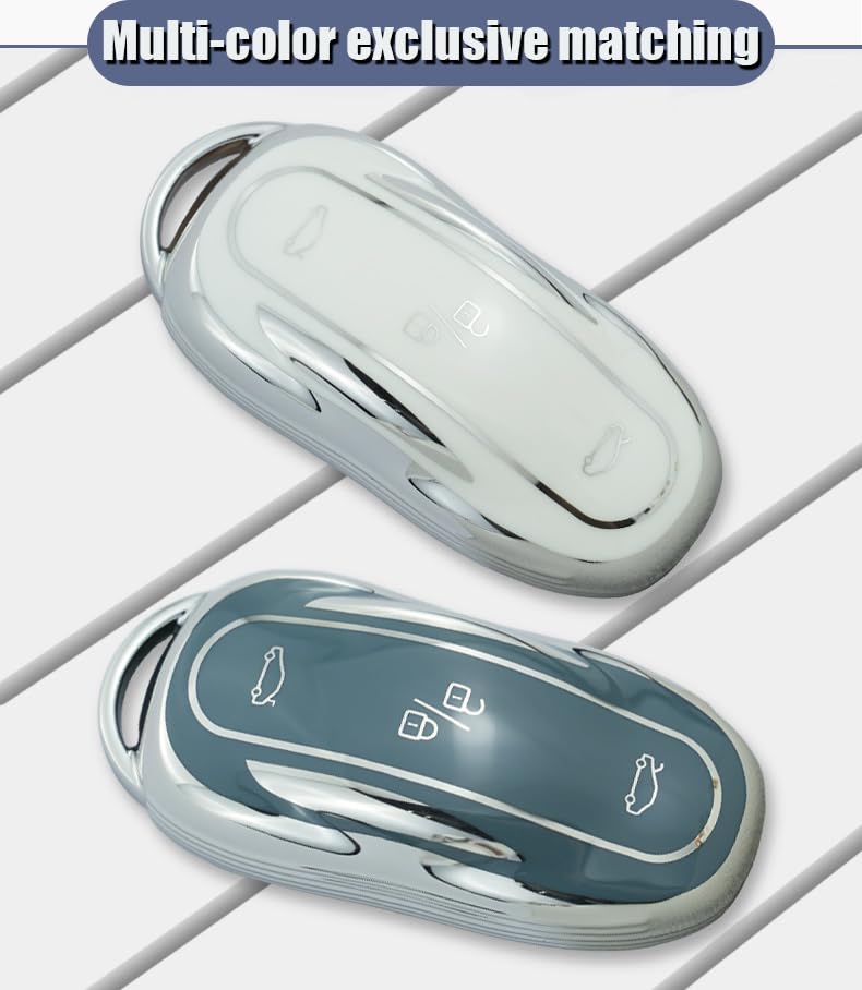 Funda de TPU para llave de coche Tesla Model 3 Y S en color blanco protector inteligente 7