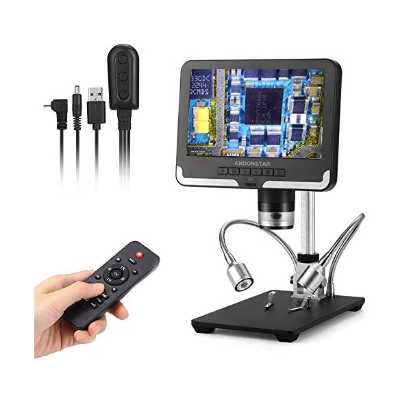 Andonstar AD206 Schwarz 200X Digitalmikroskop 7 Zoll LCD-Display 1080P Digitallupe mit Metallständer für Leiterplattenreparaturlötwerkzeuge