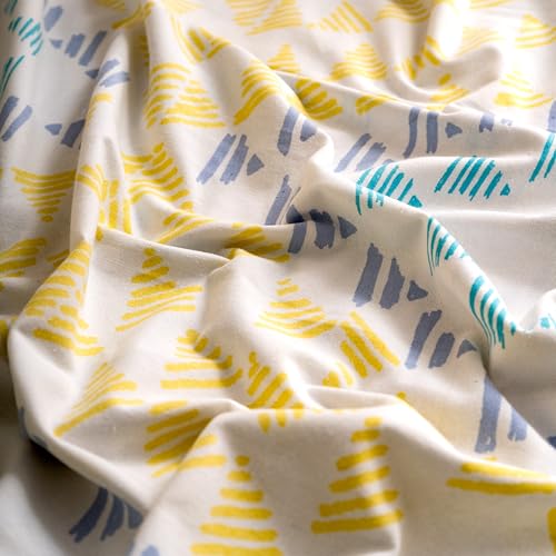 Image of Tranquebar Curtain Co. Window Curtains 5 Feet, 60-65% Room Darkening,Yellow-Mint Geometric Print,Cotton Curtains for Window, Cotton Curtains 5 Feet Long Set of 2, BackTab Loops,Aztec(152 cm)-Set of 2