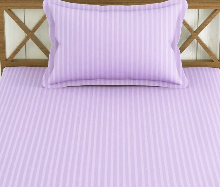 Image of Trance Home Linen 100% Cotton 72x30 inch Single Fitted 200TC Satin Stripe Elastic Fitted Bedsheet | Single Bed Size Daily use Fitted Bedspread with 1 Pillow Covers (72 inchx30 inch | 6x2.5 feet,Lilac Purple)