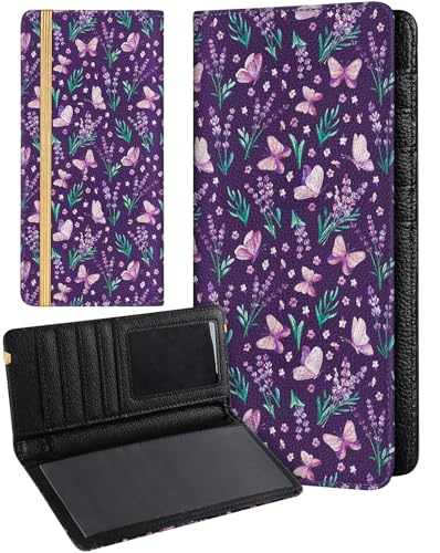 Image of Slohif Checkbook Cover for Personal Duplicate Checks - Women Check Cover Book Wallet Holder Purple Butterfly Faux Leather Top Side Tear