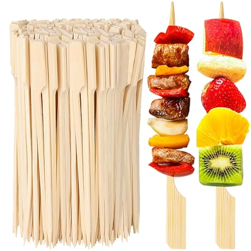 200 PCS 8 Inch Bamboo Skewers for Appetizers, Toothpicks, Cocktail Picks for Christmas Party, Fruit Kababs, Sausage, Barbecue Snacks, Natural Wooden Paddle Skewer Food Sticks, Charcuterie Accessories