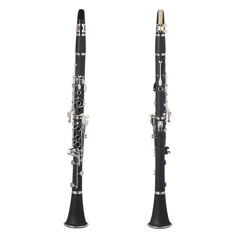 Clarinetto piatto in Sib in bachelite nera, strumento a fiato con chiavi argentate, custodia per il trasporto, panno per la pulizia, cacciavite, per principianti, studenti e professionisti