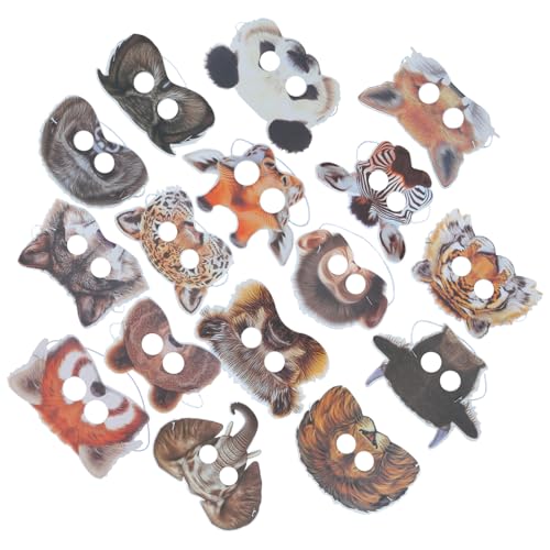 VALICLUD 16 Pièces Masques Papier Animaux Garçon Fille Demi-masques Animaux Jungle Légers et Confortables pour Fêtes Anniversaire Déguisements et Jeux Collaboratifs