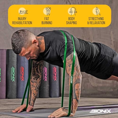 Bionix Weerstandsbanden, set met optrekbanden, verschillende niveaus, dik, zwaar, stretchbanden voor training, training, calisthenics, powerlifting, crossfit, spierversteviging, yoga, voor dames en - Afbeelding 6