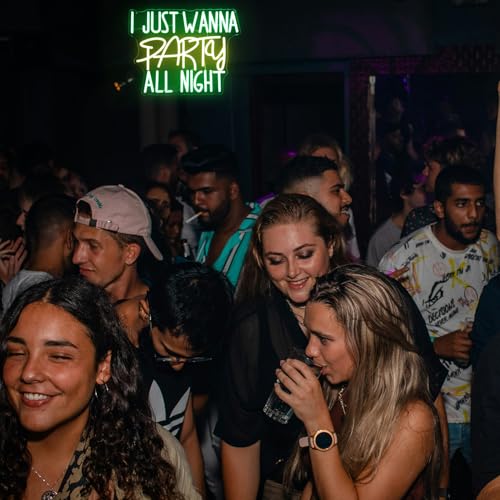 Image of I Just Wanna Party All Night Neon Sign Green Yellow Letter LED Party Decor