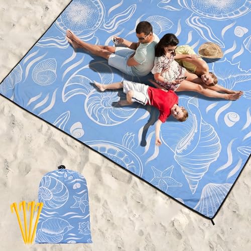 Image of WIWIGO Beach Blanket Mat Waterproof Sandproof for 2-8 Adults Quick Drying | Extra Large Windproof Sand Outdoor Blanket for Travel Camping Hiking Picnic Festival, Family Vacation Accessories Must Have