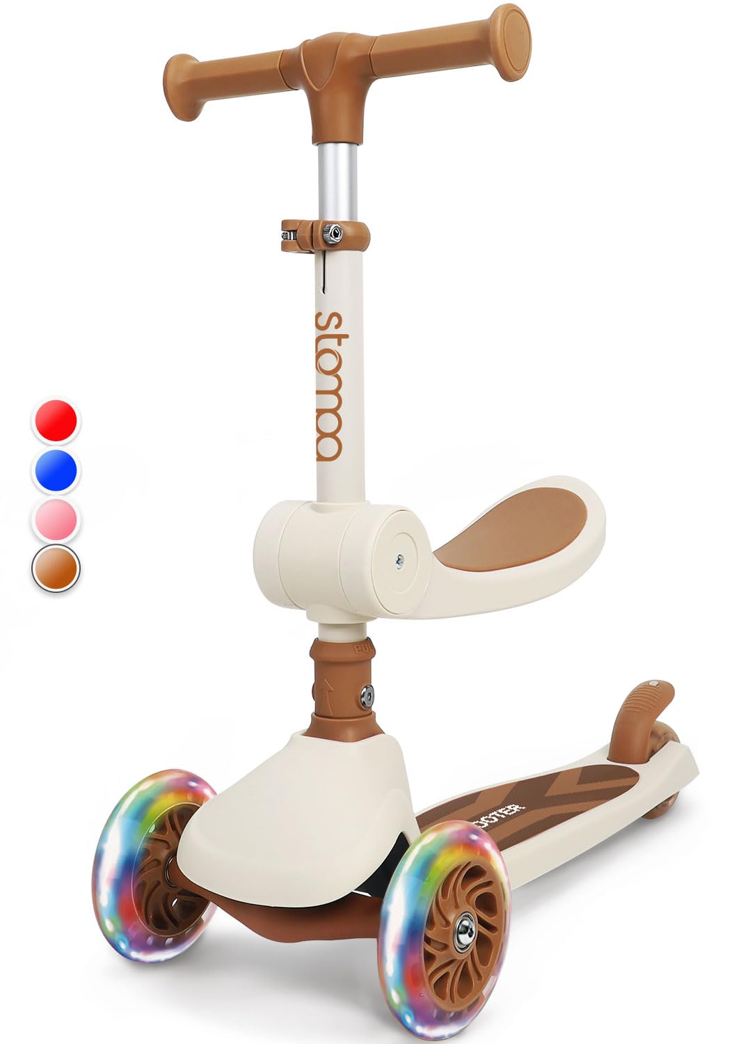 Stompa Patinete para niños de 2 años, Patinete 2 en 1 para niños a Partir de 2 años hasta 50 kg, con Asiento Plegable y Ruedas LED, Altura Regulable, Plegable, Scooter para niñas de 2-6 años