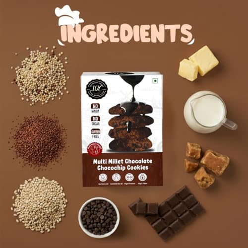 Image of THE DOUGH CORNER Multi Millet Chocolate Chocochip Cookies I Gluten-Free I High Protein I Packed with Dietary Fiber I No Palm Oil, No Sugar, No Maida | Sweetened With Jaggery I Superfood Snacks-200Gm