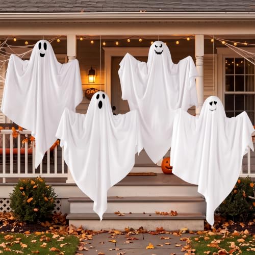 Image of JOYIN 4 Pcs Halloween Party Decoration 27.5 inch Hanging Ghosts, Cute Flying Ghost for Front Yard Halloween Decorations Outdoor Party Decor and Holiday Decoration