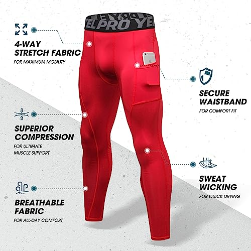 Yuerlian 1 or 3 Pack Men's Compression Pants Running Tights Workout Leggings Cool Dry Yoga Gym Pants with Pocket4