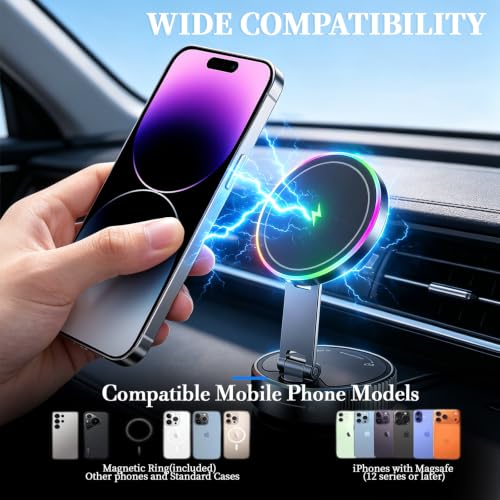 Car Phone Mount Charger, 15W Fast Charging Magnetic Suction Phone Holder - image 3