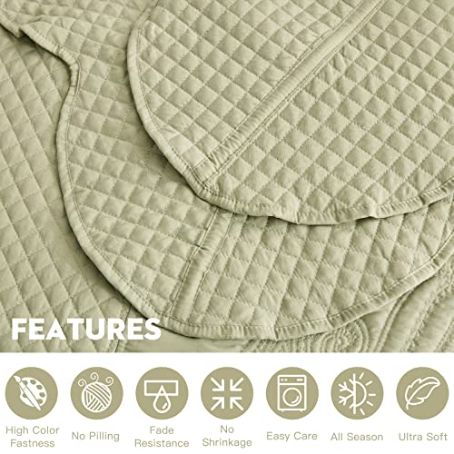Image of Oversized King Bedspreads, Stitched Paisley, Sage Green