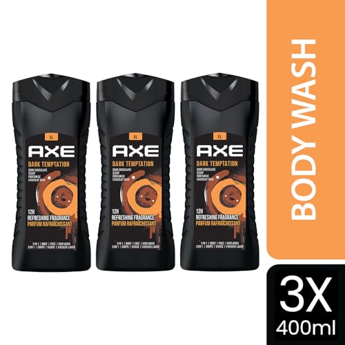 Image of AXE Dark Temptation 3-in-1 Body, Face & Hair Wash| Irresistible Chocolate Fragrance | Cleanses & Refreshes | Combo of 3| 400 ml