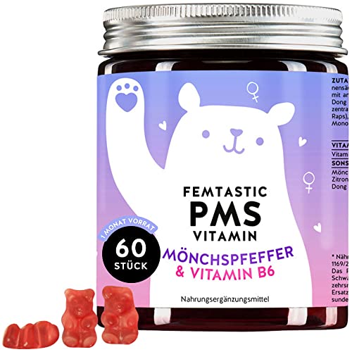 PMS Gummibärchen mit hochdosiertem Mönchspfeffer, Dong Quai, B6 - natürliche Unterstützung - hormonelle Balance bei Frauen, Zyklusregulierung - 60 Stück - Vegan - Zuckerfrei - Bears with Benefits