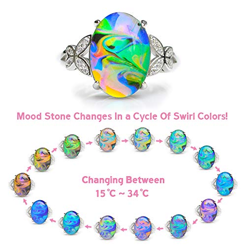 Opalescent Swirl Color Changing Oval Crystal Stone Brass Mood Ring Size Adjustable For Women4