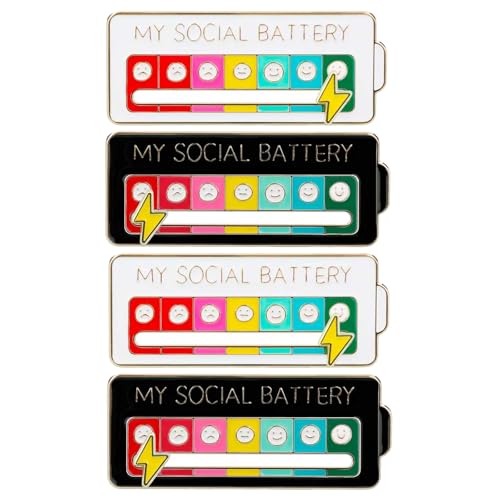 4PCS Social Battery Pin My Social Battery Slider Pin Funny Interactive Brooch Enamel Pins Cute Mood Pins 7 Days a Week for Backpacks Clothing Hat Bags ScarvesWhite Black)
