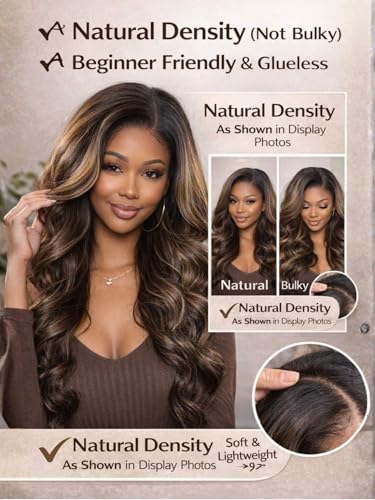 Image of Beauty Forever 7x5 Bye Bye Knots 2.0 Balayage Brown Highlight Body Wave Glueless Wig Human Hair Wear and Go Lace Front Wig Pre Cut HD Lace Pre Plucked Drawstring Wig 150% Density 24 Inch