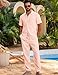 LecGee Mens Leisure Suits 2 Piece Fashion Plaid Textured Shirt And Pants Matching Set Beach Party Suits(Pink,X-Large)
