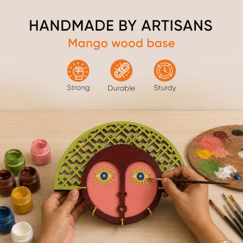 Image of AAKRITI ART CREATIONS Key Holder, Isabella Tiki Mask Key Hanger | Rustic Wooden Wall Organizer with 5 Hooks | New Home Gifts | Multifunctional Entryway Decor Item