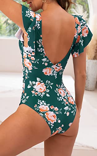 Image of B2prity One Piece Swimsuits for Women Ruffle Sleeve V Neck Bathing Suit Tummy Control Cutout Monokini Slimming Swimwear