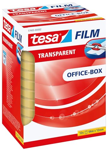 tesafilm Silent Clear Adhesive Tape for use at Home, Office or School - 12 Rolls 66 m x 12 mm