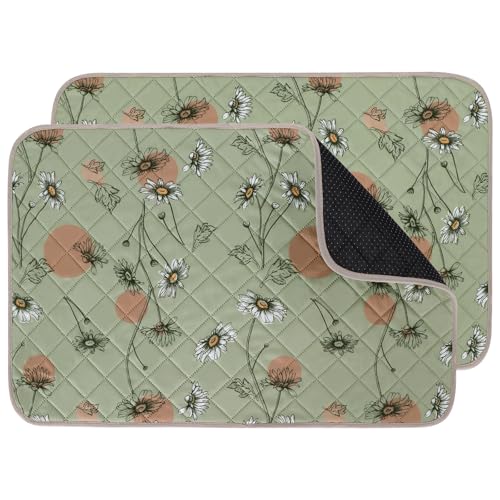 Image of IEUUMLER Washable Pee Pads for Dogs, 2 Pack Non-Slip & Waterproof Pack Whelping Pad, Reusable Washable Puppy Potty Training Pad with Fast Absorbent for Playpen EU007 (Grass Green Daisy, 36 inchX41 inch-2pcs)