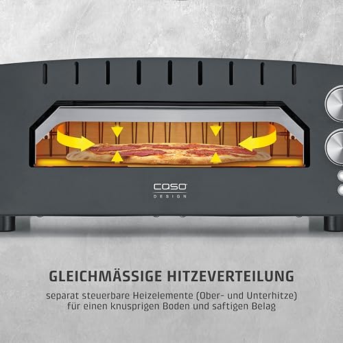 CASO PizzaChef 400° - Pizza Ofen, elektrisch, für Pizza, Pinsa, Flammkuchen, 400°C heißer Steinofen, 33x33 cm Pizzastein aus Cordierit, Edelstahlinnenraum, fertige Pizza in 2-3 Minuten