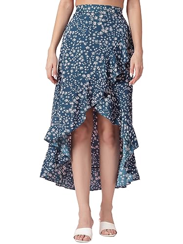 Women's Casual Ruffle Long high-Low wrap high Waist Boho Print Summer Long Skirt|Long Skirt Golf Tennis Crochet|A-line Skirt