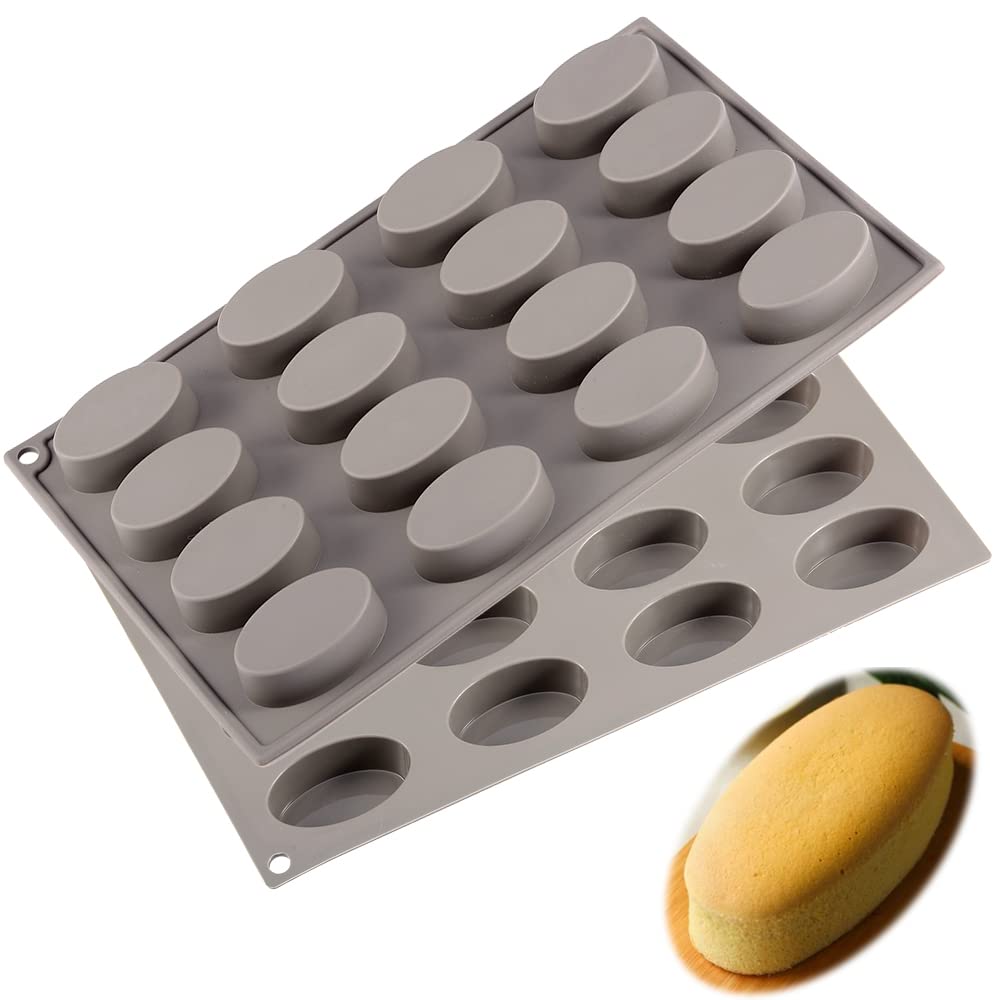 I ENJOY+ Silicone Baking Mould Set, Oval Shaped 16 Cavity Baking Tray,LFGB & BPA Free,Non Stick for Mini Cake,Bakeware,Set of 2