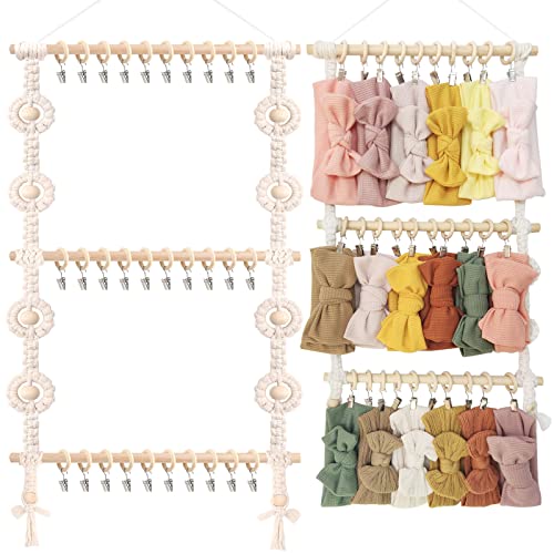 Image of POVETIRE Baby Headband Holder, Hair Bows and Accessories Storage Organizer, Wall Hanging Decor for Nursery Toddler Girls Room (Beige-1)