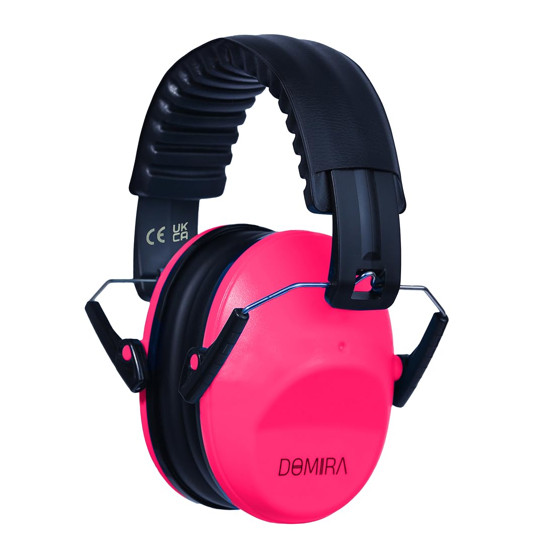 Domira Unisex Pink Ear Defenders – Noise Cancelling Ear Muffs For Adults & Kids – Hearing Protection, Shooting Ear Defenders, Autism Headphones, Soundproof Ear Muffs For Sleeping, Work & Travel (Pink) Stander