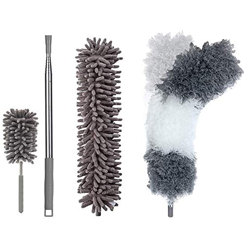 JEBBLAS Microfiber Dusters for Cleaning with Extension Pole , with 2 Bendable Head &1 Mini Duster, Scratch-Resistant Cover, Bendable, Washable, Detachable, Extendable Duster for Cover