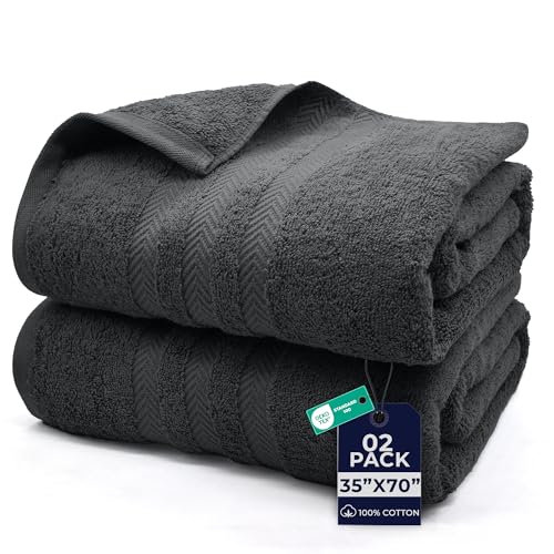 Image of DAN River 2 Pack Bath Sheets Extra Large 35x70, Large Bath Towels for Adults, XL Oversized Heavy Duty Towel Set, 600 GSM 100% Ring Spun Cotton, Soft Quick Dry, Dark Gray