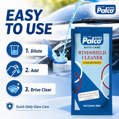 Image of PALCO Car Windshield Cleaner Liquid Concentrate 50ml (Pack of 10) Windshield Washer Fluid for Car for Streak Free Glass Finish with Car Wiper Liquid (Add 50ml in 2L Water in Windshield Tank)