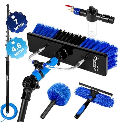 Cleansage HydroPole Telescopic Window Cleaning Pole with Water Fed Brush Long Reach Conservatory Roof Fascia Solar Panel Cleaner Equipment Kit | Squeezy Microfibre Cloth Cobweb Duster (4.6m)