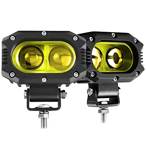 BraveWAY LED Pod Lights 4 inch 2pcs Spot Beam Amber Light Yellow Driving Lights Fog Lights LED Work Light for Truck ATV Motor Boat (Yellow Spot Beam 2pc)