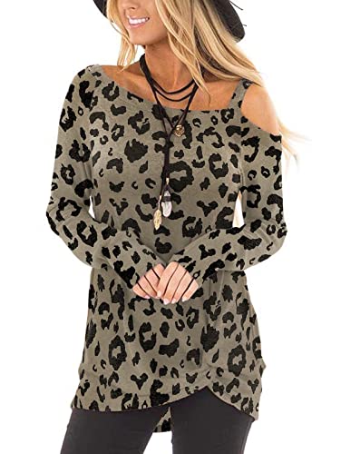 Temofon Women'S Cold Shoulder Tops Long Sleeve Tunic Top Casual Fashion Knot Twist Front Tunic Blouse T-Shirts Leopard M cover