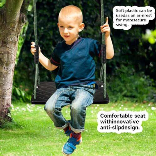 Image of Heavy Duty Swing Seat Swing Set Accessories with Tree Rope Non-Slip for Kids, Swing Set Replacement Indoor Outdoor Backyard Playground Accessories, Black