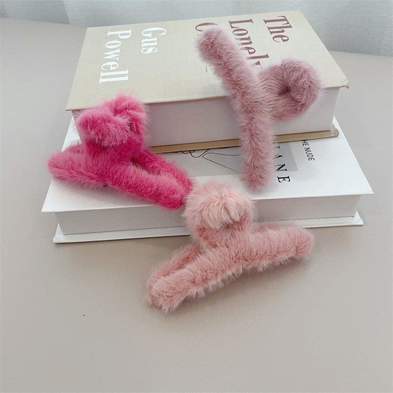 HKD Sales Pack of 2 Pices Soft Faux Fleece Fur S Curve Large Hair Clutcher,Hair Clips Claw,Hair Accessories, Random Color For Women & Girls 1