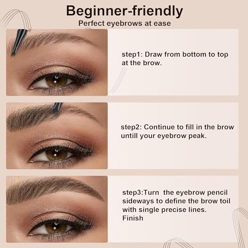 Eyebrow Pencil, Eyebrow Pen, Natural Eye Brow Pencils for Women, Liquid Waterproof Eyebrow Pencil, Smudge-Proof Brow Pencil with 4 Tip Microblading Eyebrow Pen Long-Lasting, Eyebrow Pencil Dark Brown - Image 5