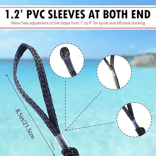 Bungee Dock Lines with Loops for Boats – Lightweight Elastic Pontoon, Deck Boat, Jet Ski, PWC, Kayak, Small to Medium Vessel Mooring Ropes & Spring Lines for Quick Docking (2, Black, 4 Feet) - image 5