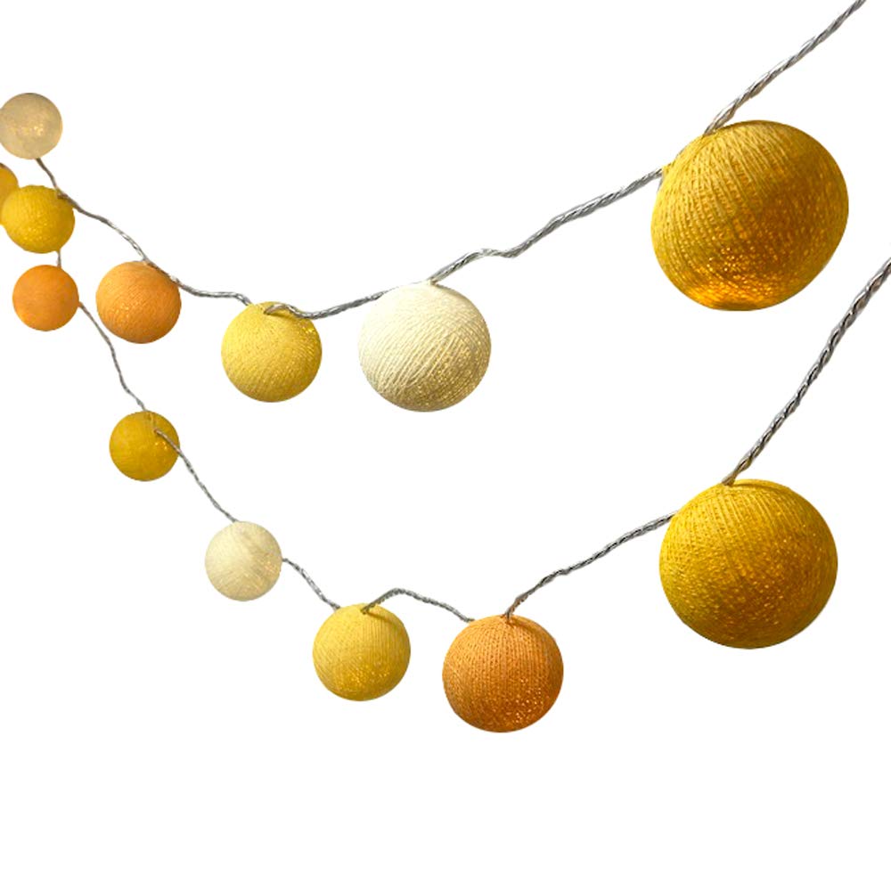 Blaze On Ambient Ball Fairy Lights (Sunrise) – 10 Warm White LED Lights – Hand-Spun Cotton Balls – 3-Pin UK Mains Plug – Indoor Decorative String Lights